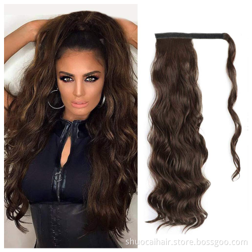 Wholesale Cheap 17 Inches Long wavy Clip In False Hair Ponytail Hairpiece With Hairpins Synthetic Hair PonyTail extensions Hair